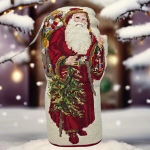 C&J Creations Handmade Christmas Santa Standing Pillow Decor Needlepoint *READ*